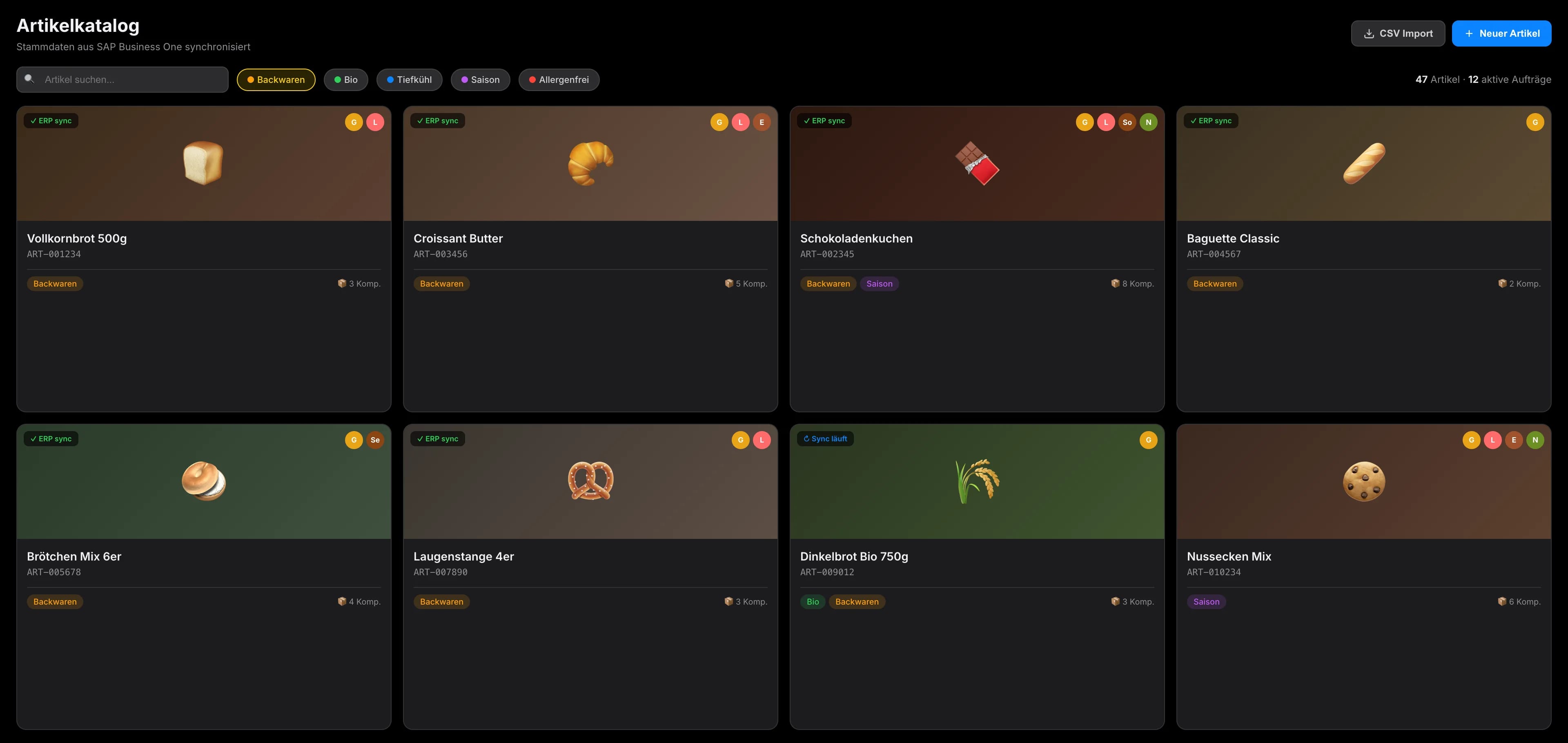 Graycon Artikelkatalog – Stammdaten aus SAP synchronisiert